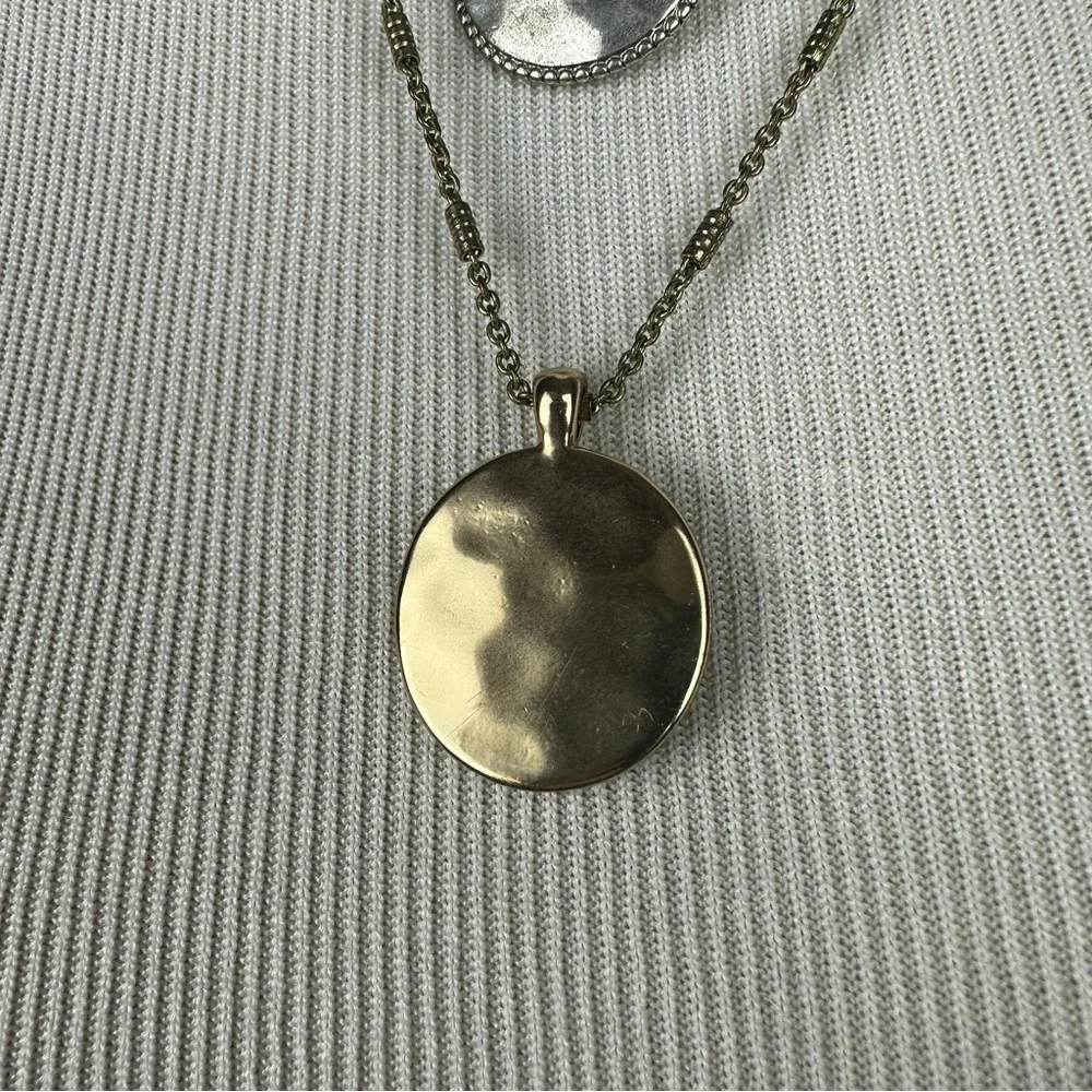 Lucky Brand triple layer mixed metal necklace with disk charms - Picture 4 of 6